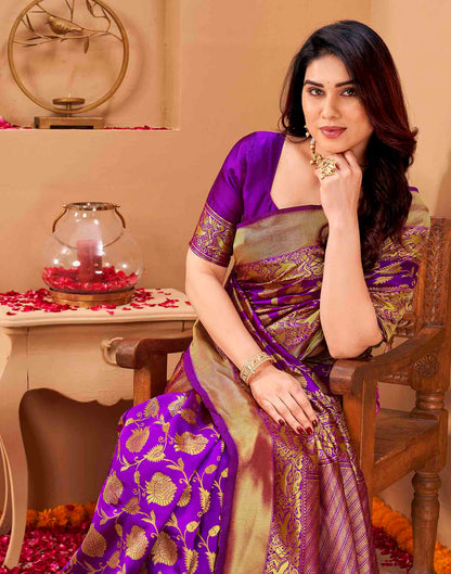 Purple Silk Woven Banarasi Saree