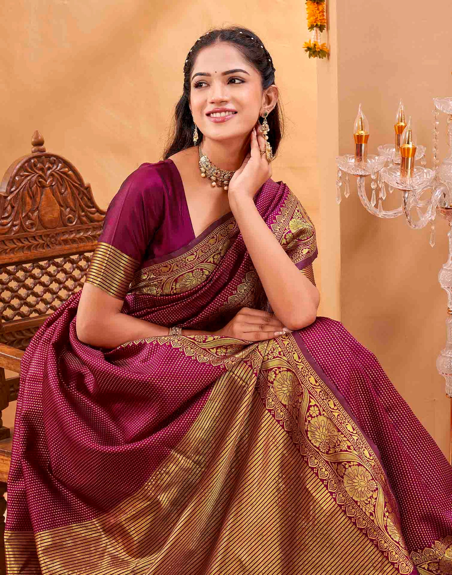 Purple Silk Woven Kanjivaram Saree