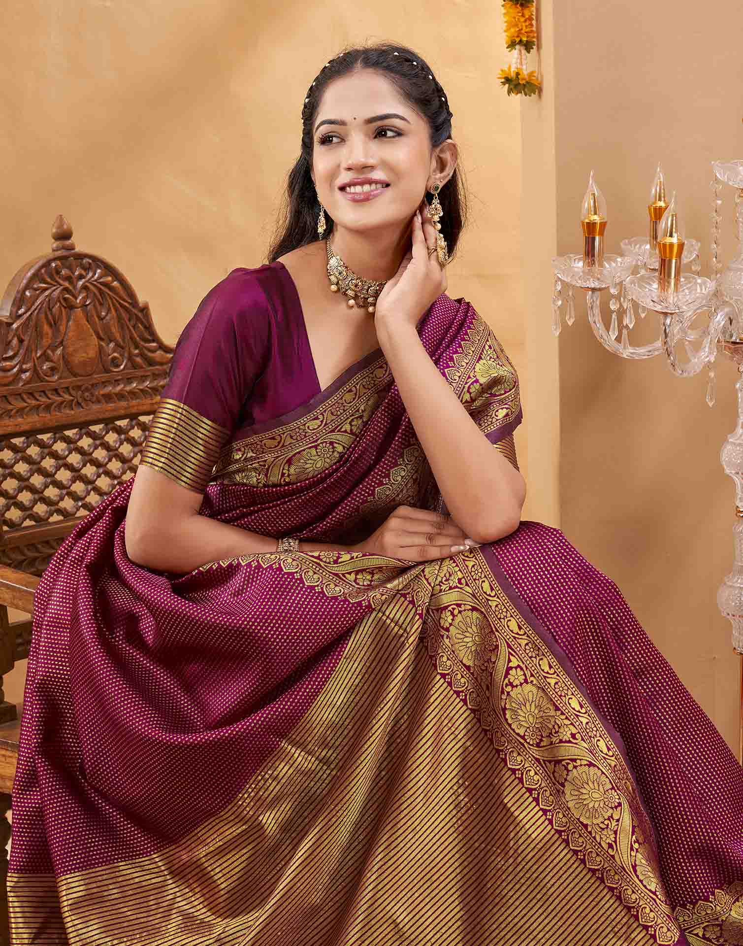 Purple Silk Woven Kanjivaram Saree