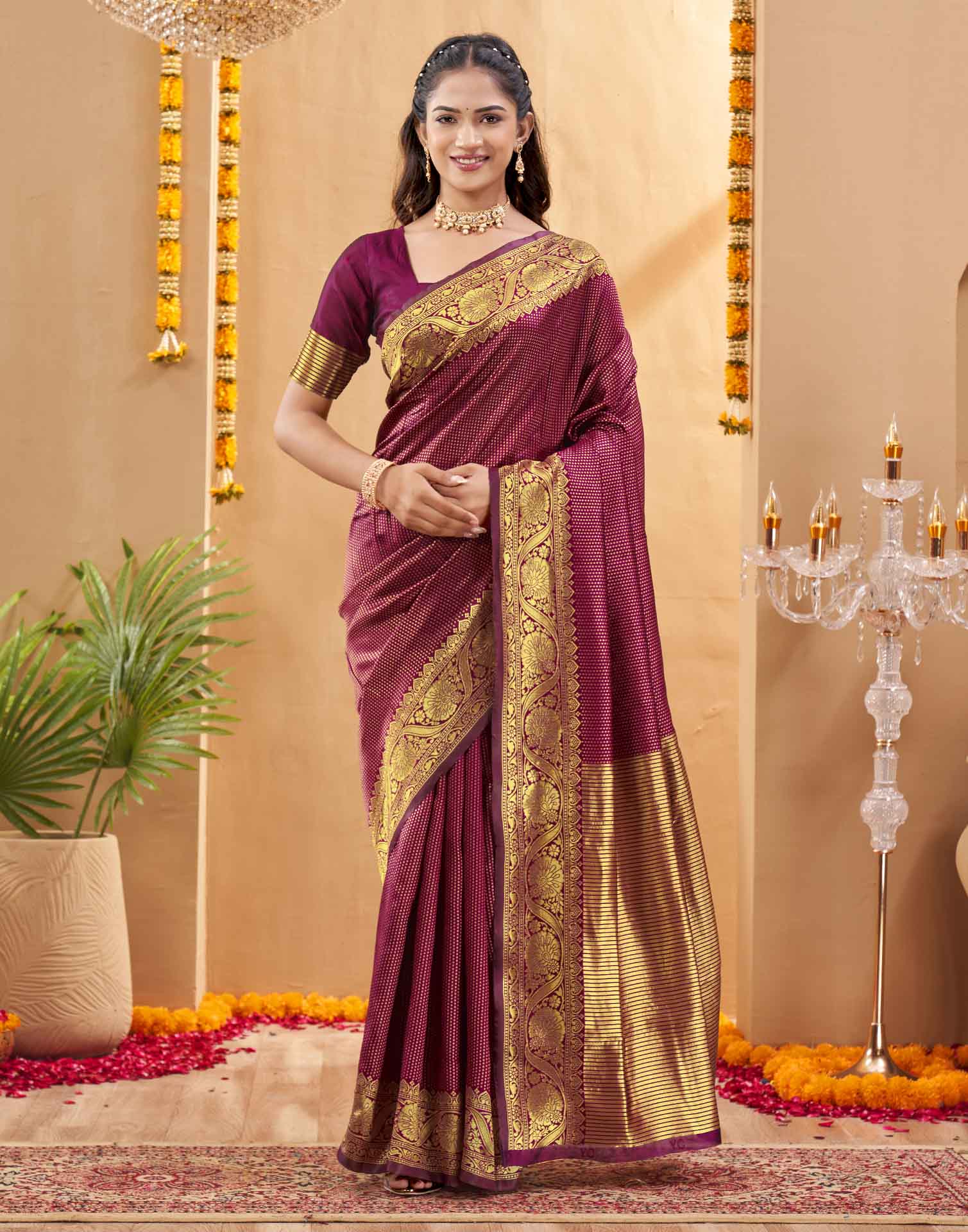 Purple Silk Woven Kanjivaram Saree