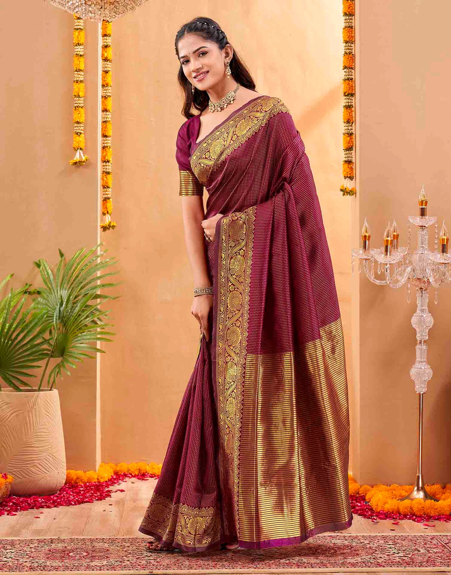 Purple Silk Woven Kanjivaram Saree