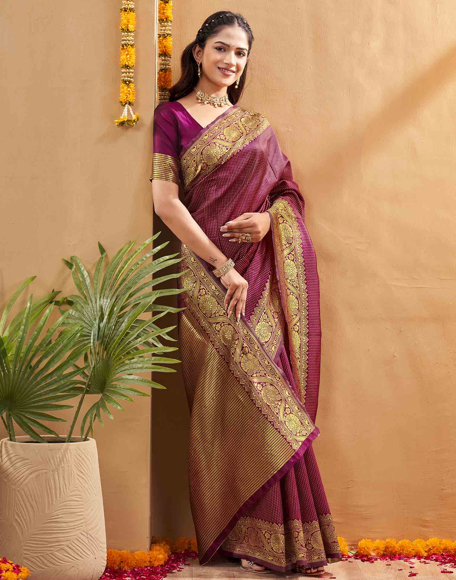 Purple Silk Woven Kanjivaram Saree