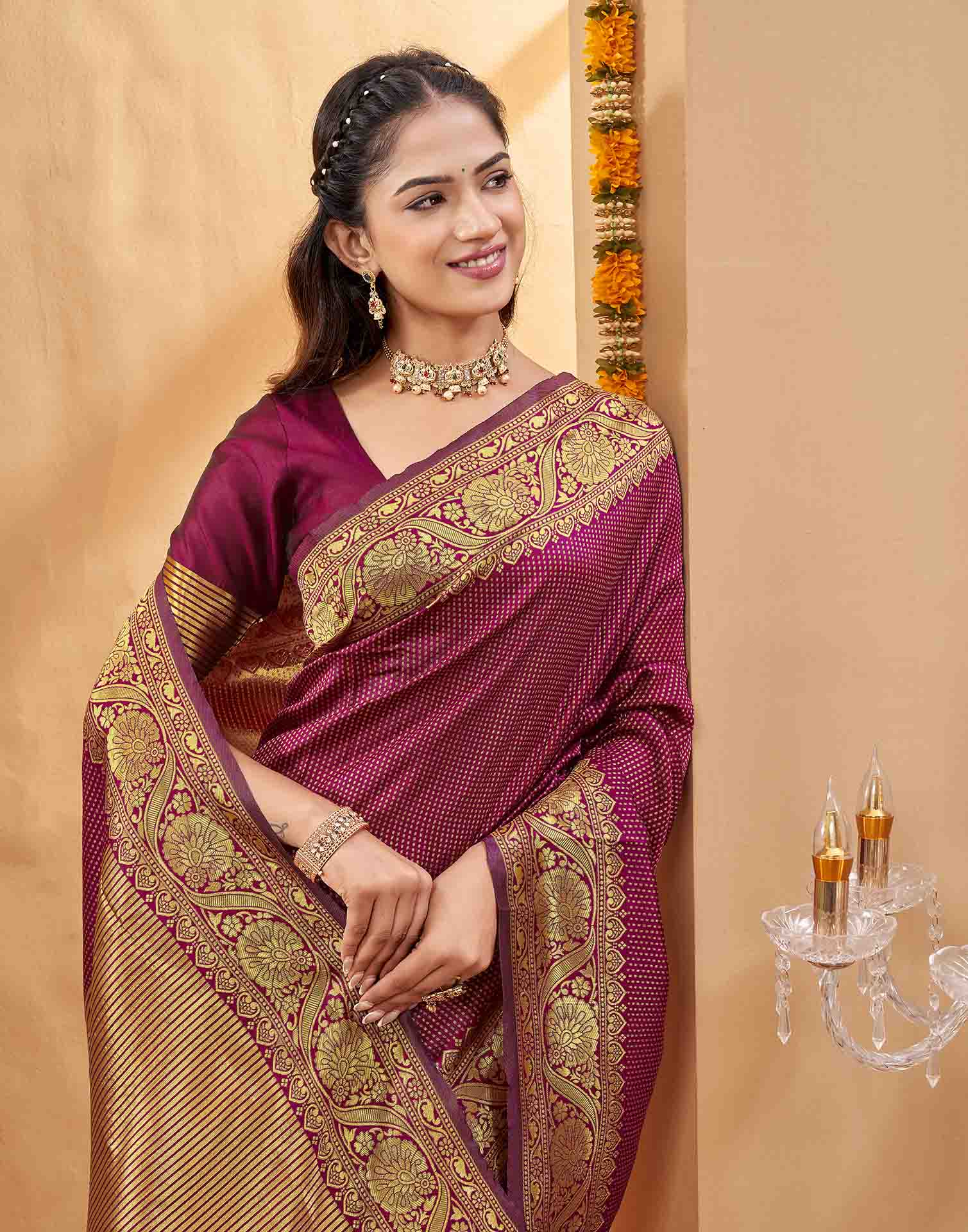 Purple Silk Woven Kanjivaram Saree