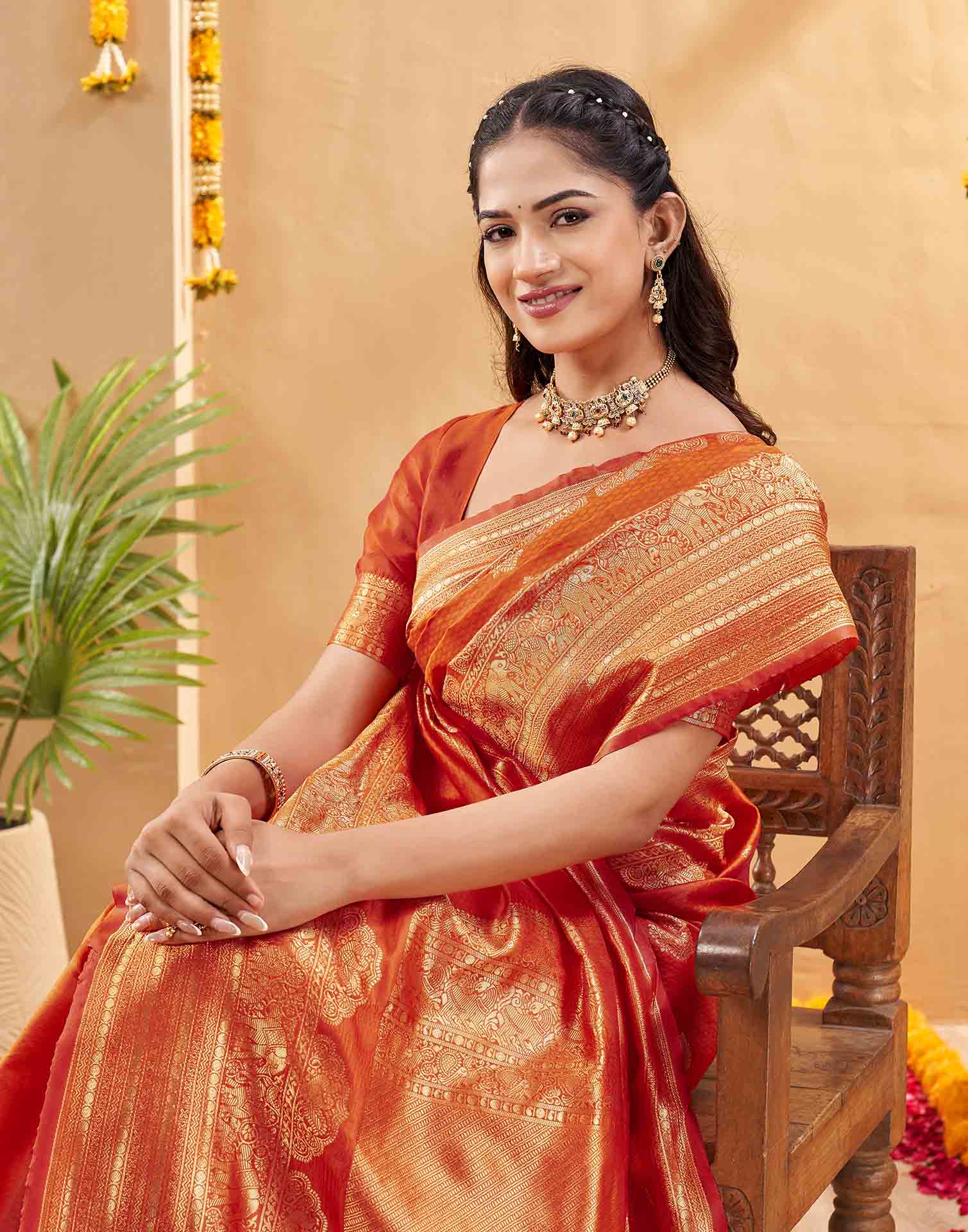 Orange Silk Woven Banarasi Saree