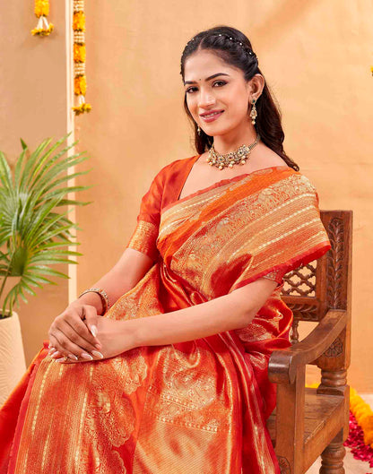 Orange Silk Woven Banarasi Saree