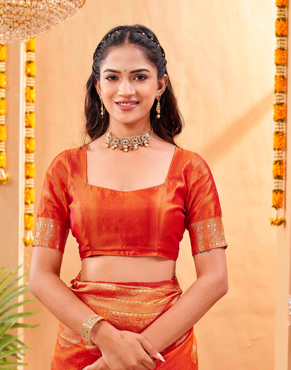 Orange Silk Woven Banarasi Saree