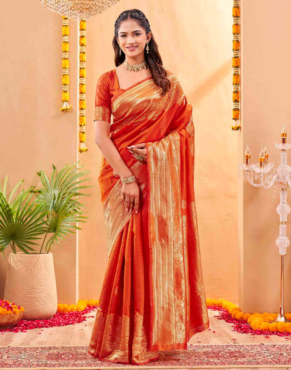 Orange Silk Woven Banarasi Saree