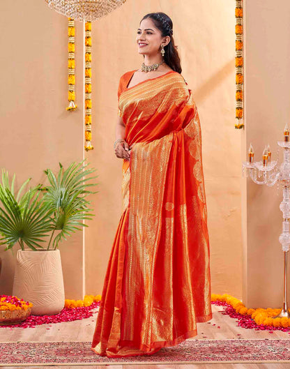 Orange Silk Woven Banarasi Saree