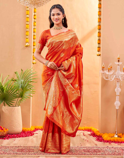 Orange Silk Woven Banarasi Saree
