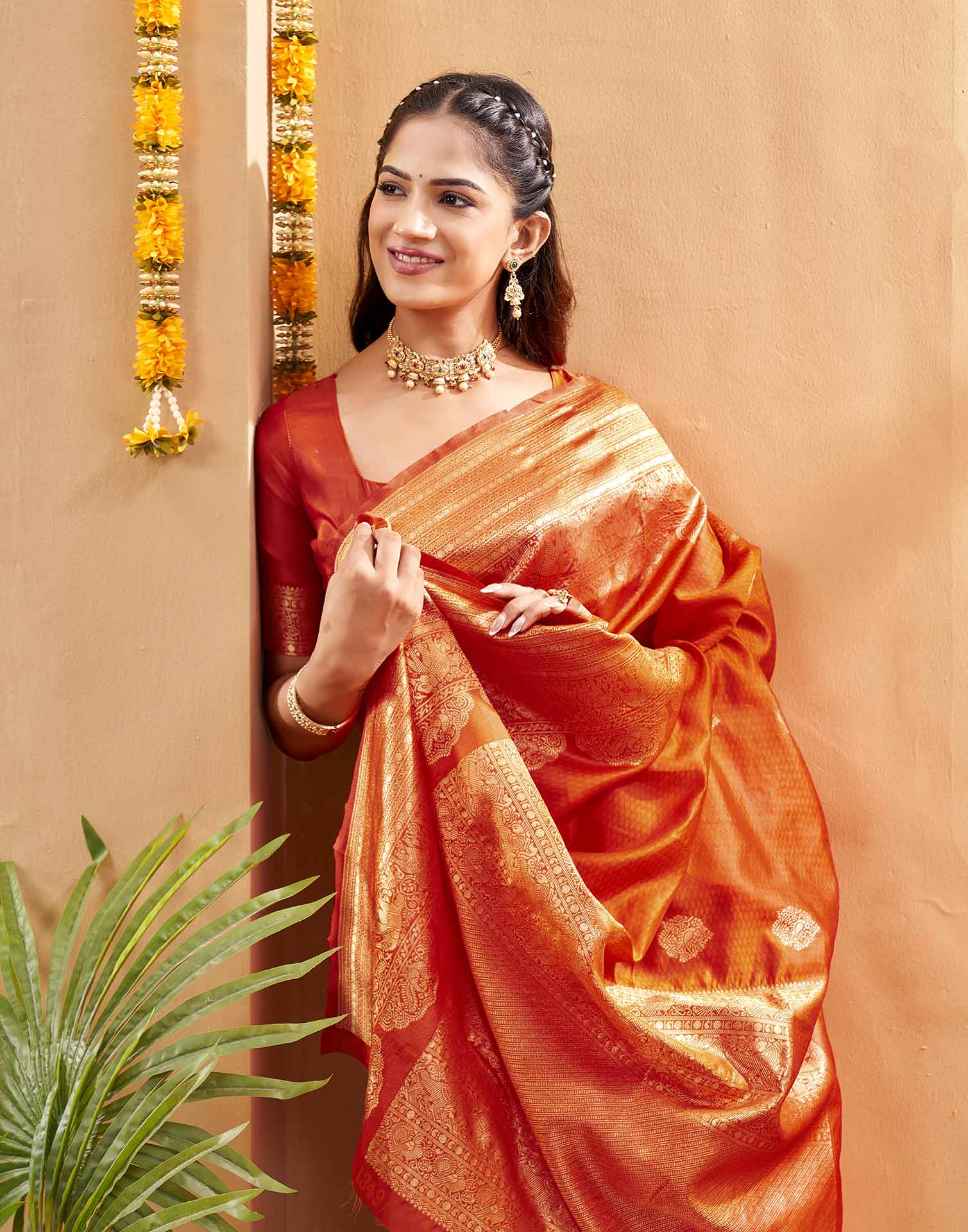 Orange Silk Woven Banarasi Saree