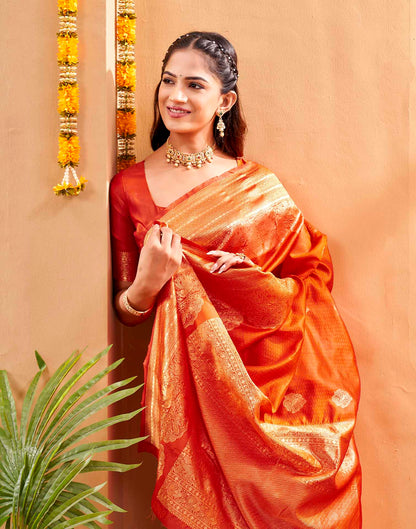 Orange Silk Woven Banarasi Saree