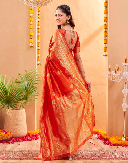 Orange Silk Woven Banarasi Saree