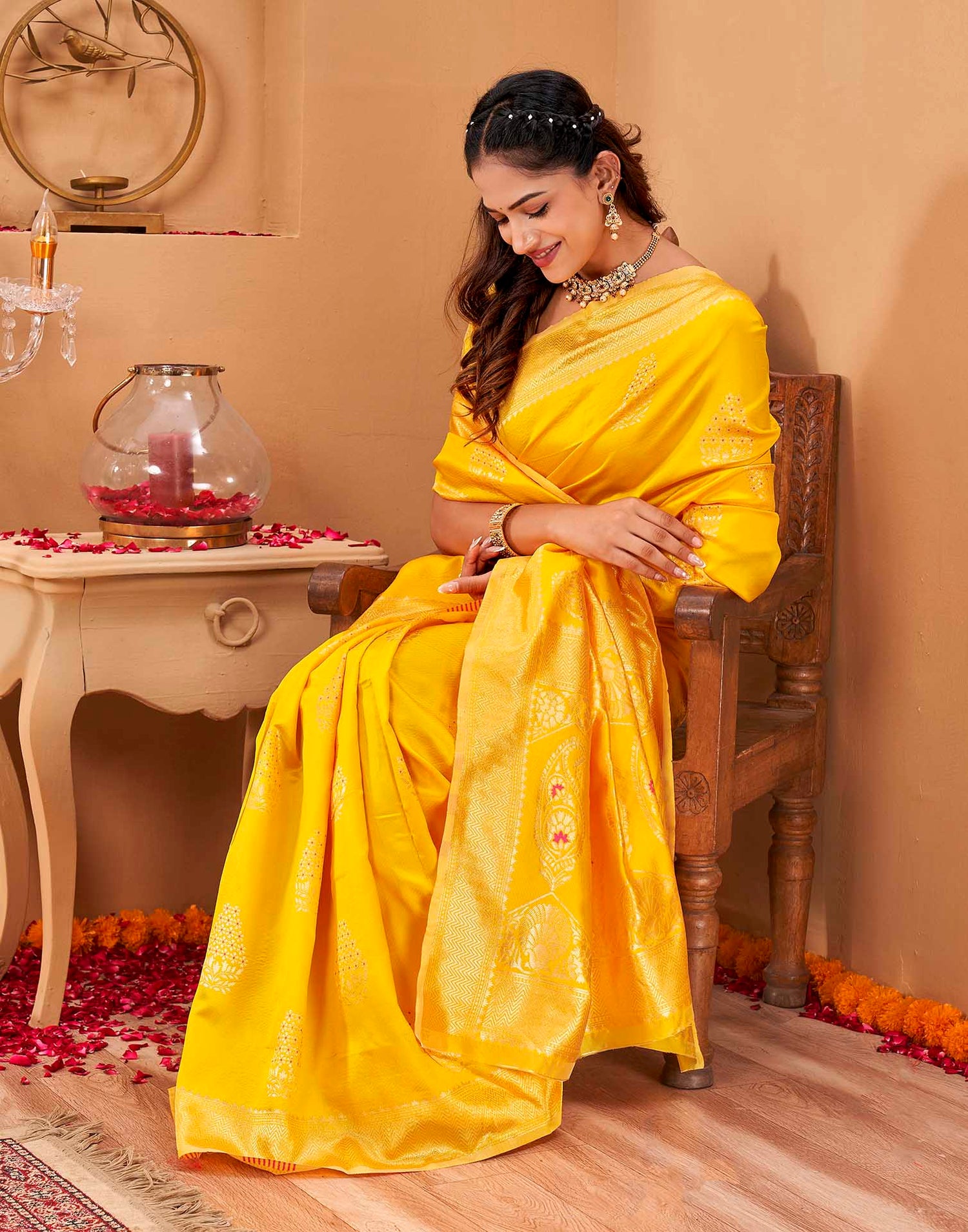 Yellow Silk Woven Banarasi Saree