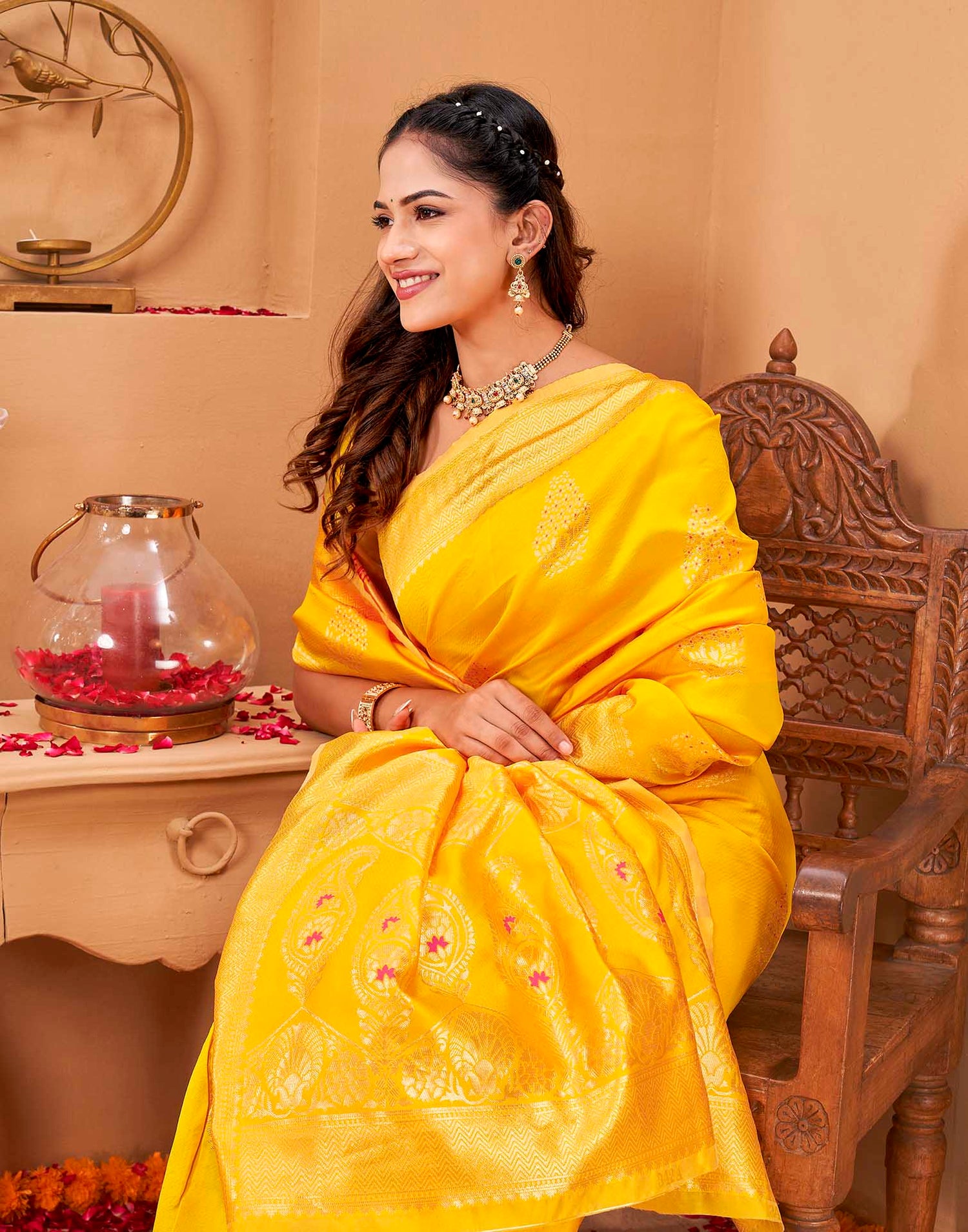 Yellow Silk Woven Banarasi Saree
