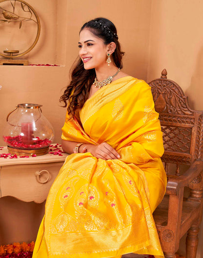 Yellow Silk Woven Banarasi Saree