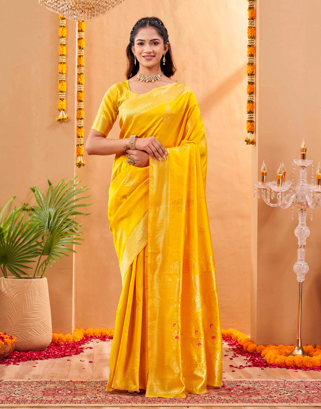 Yellow Silk Woven Banarasi Saree