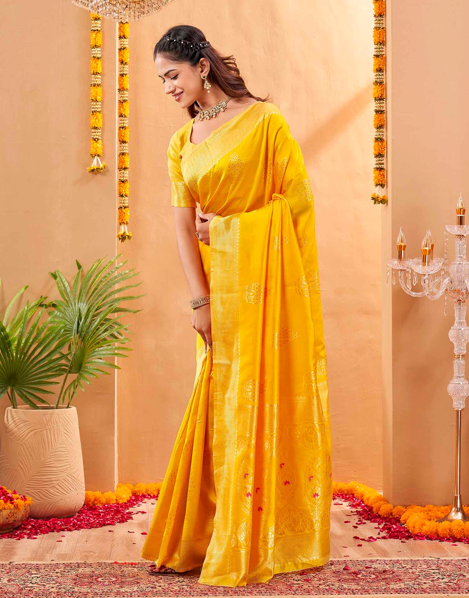 Yellow Silk Woven Banarasi Saree