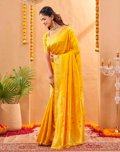 Yellow Silk Woven Banarasi Saree