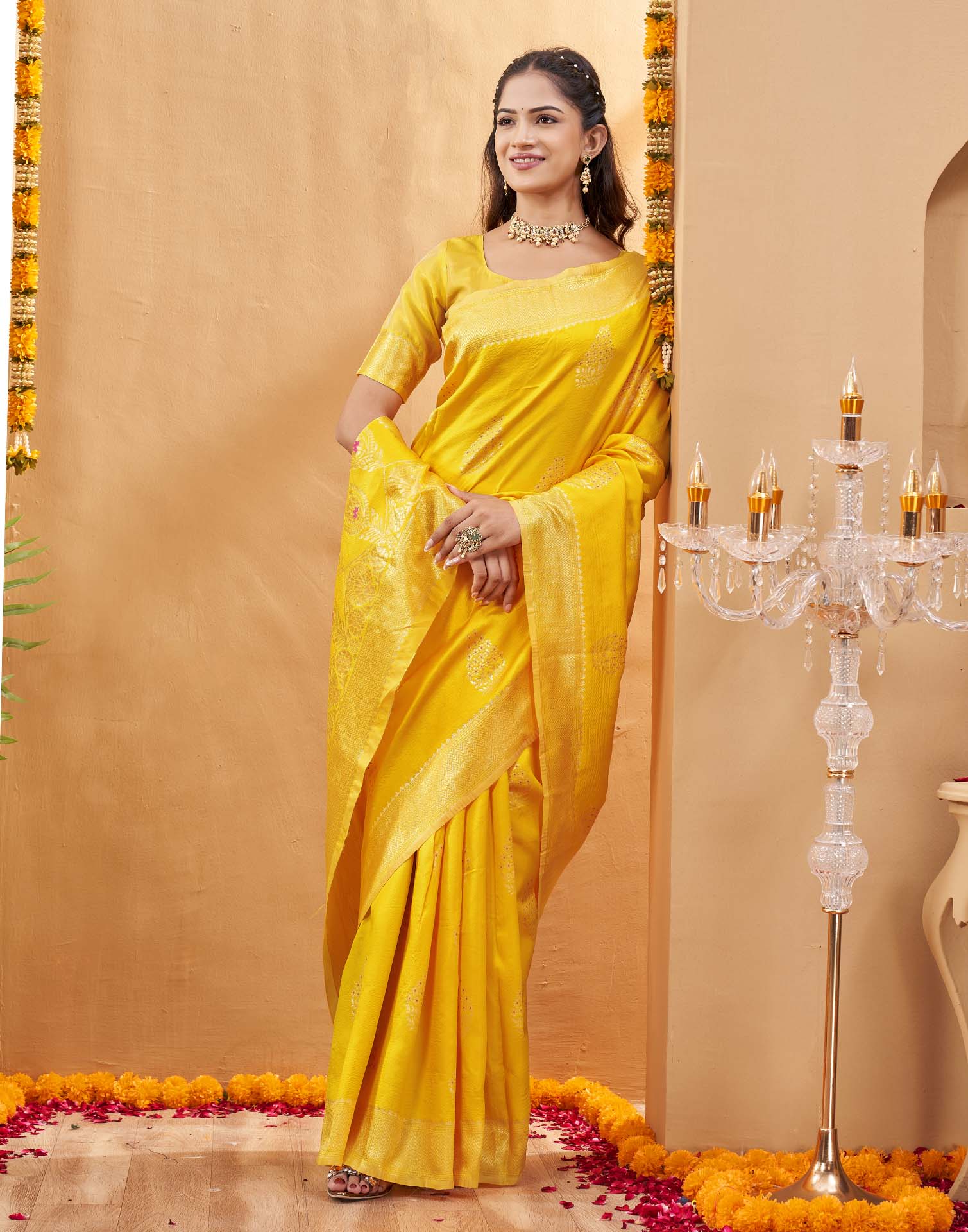 Yellow Silk Woven Banarasi Saree
