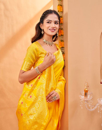 Yellow Silk Woven Banarasi Saree