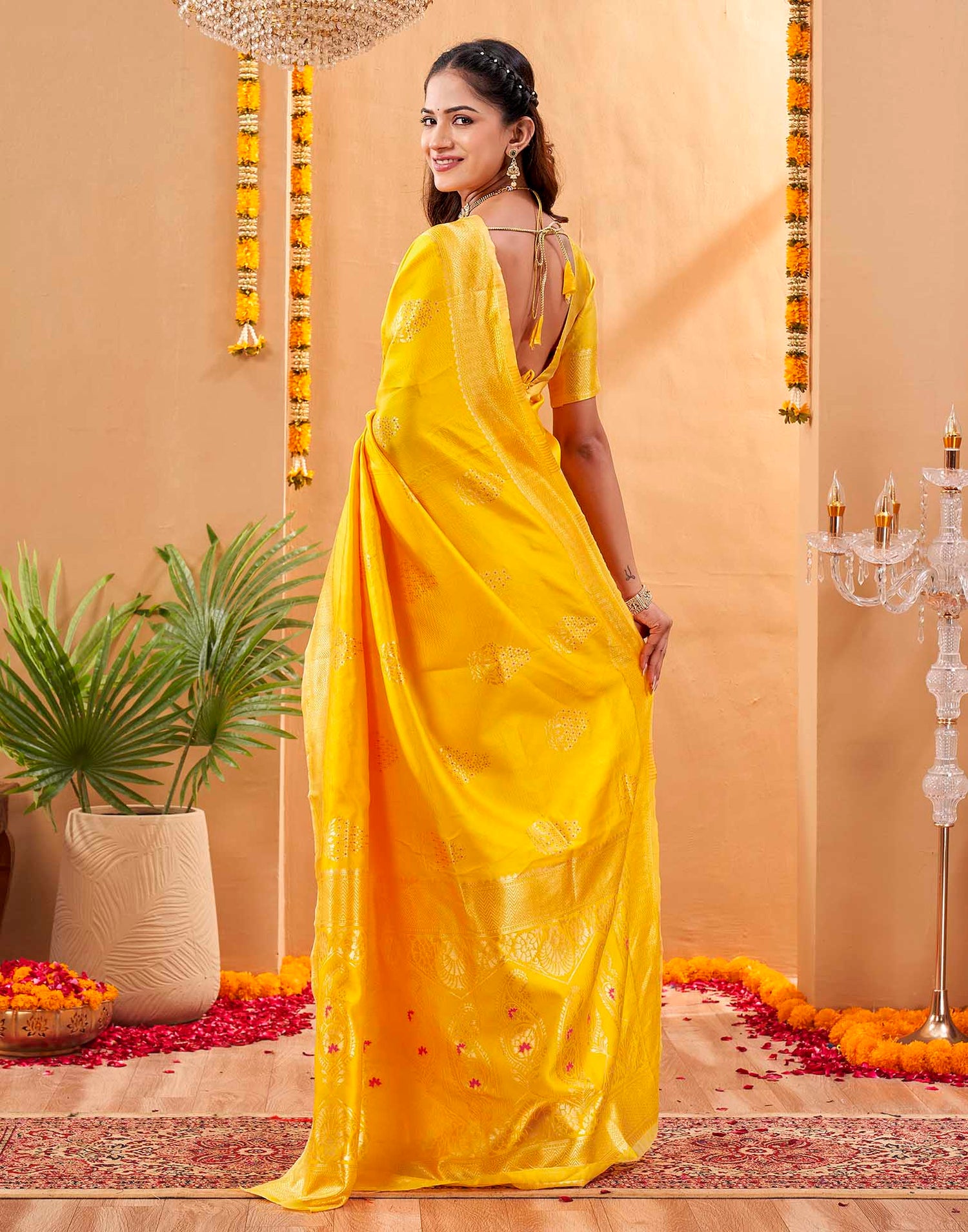 Yellow Silk Woven Banarasi Saree