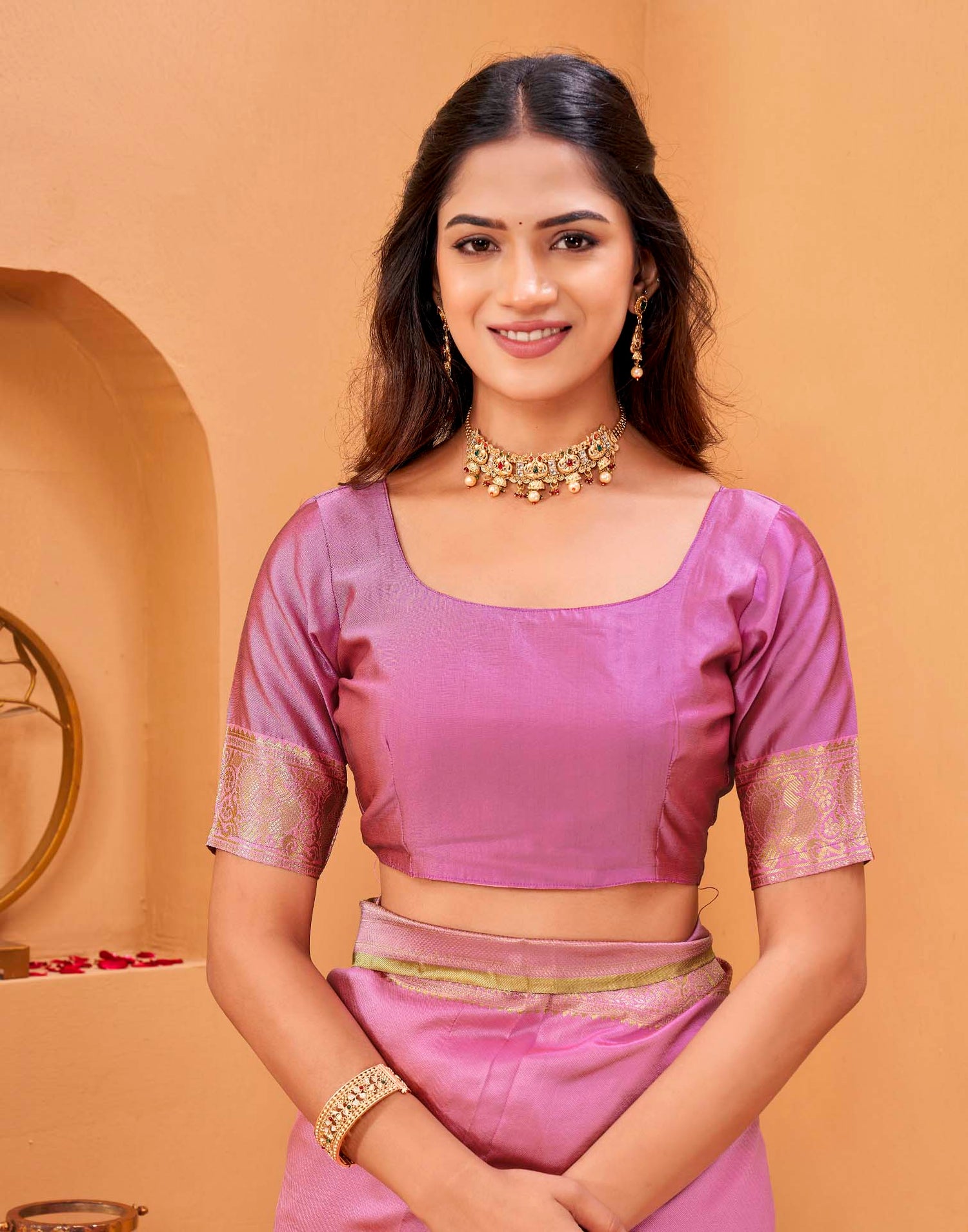 Pink Silk Woven Banarasi Saree