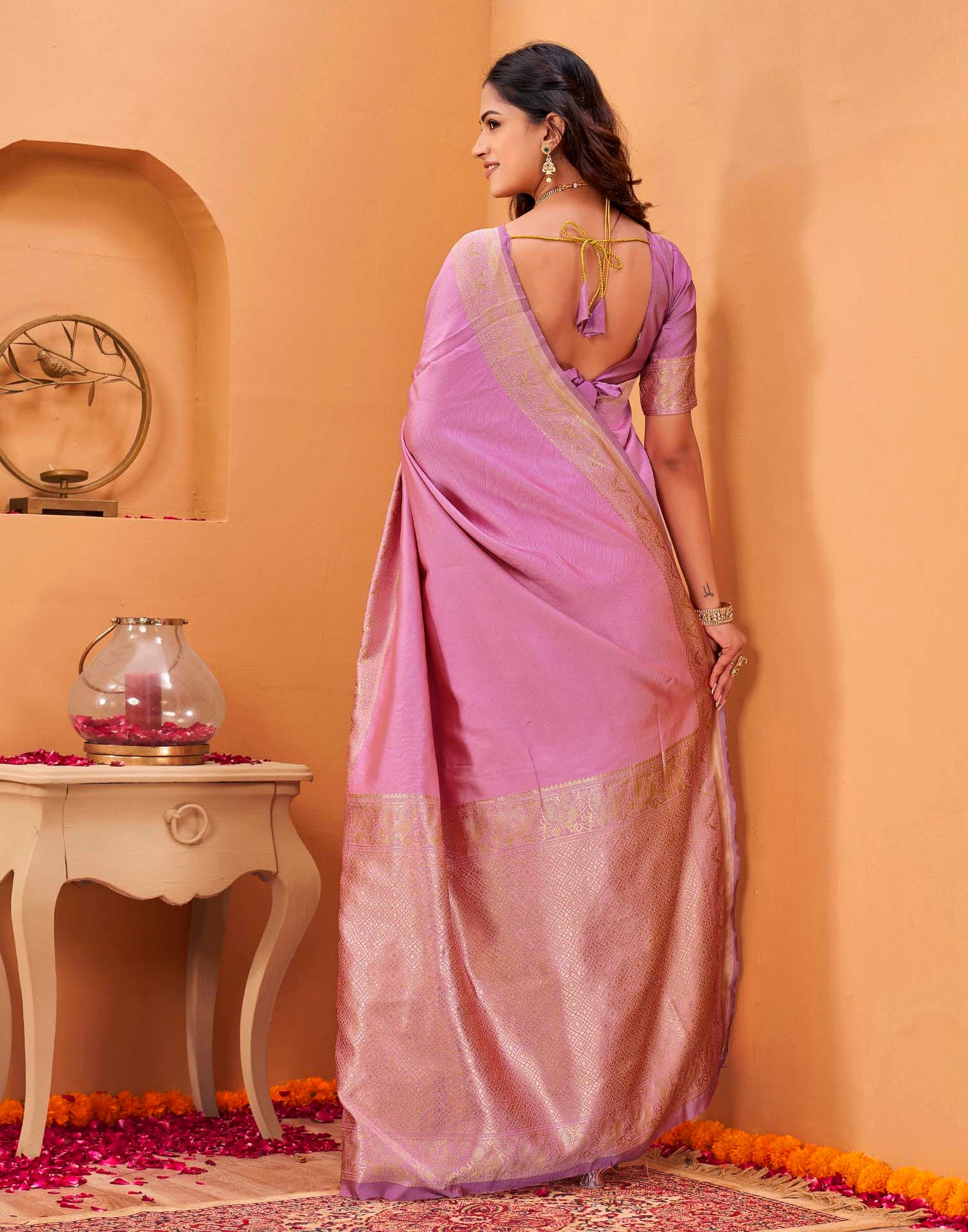 Pink Silk Woven Banarasi Saree