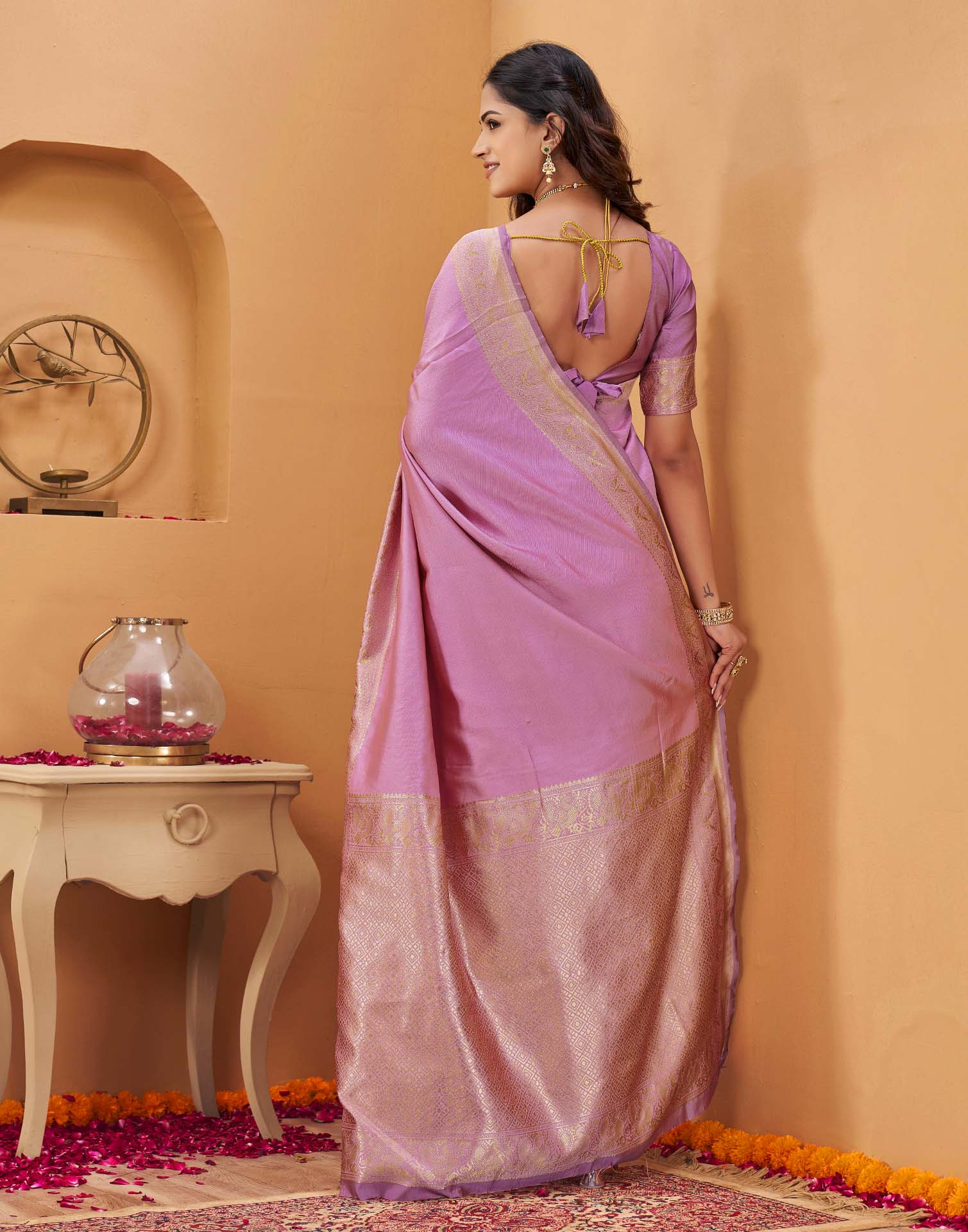 Pink Silk Woven Banarasi Saree