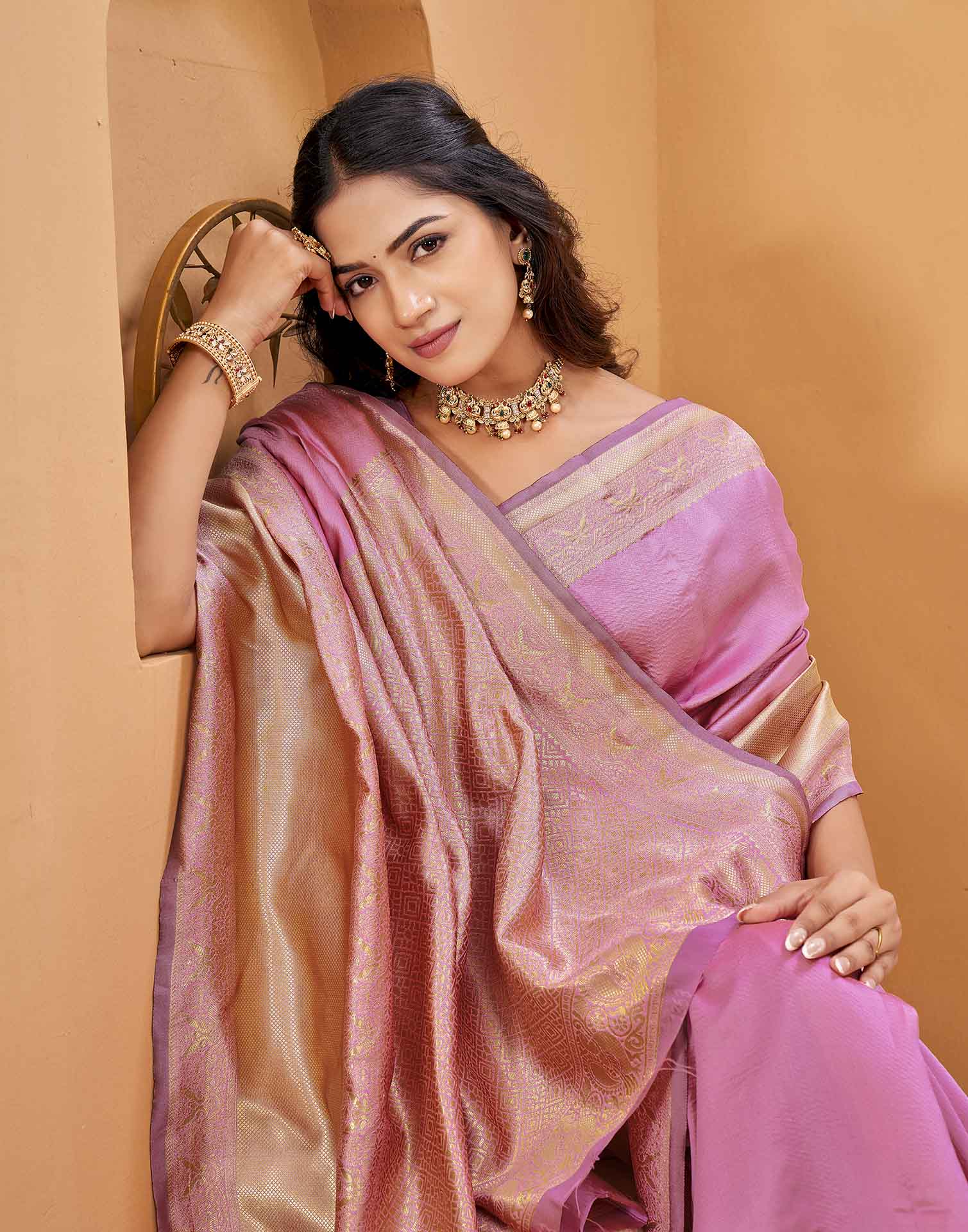 Pink Silk Woven Banarasi Saree