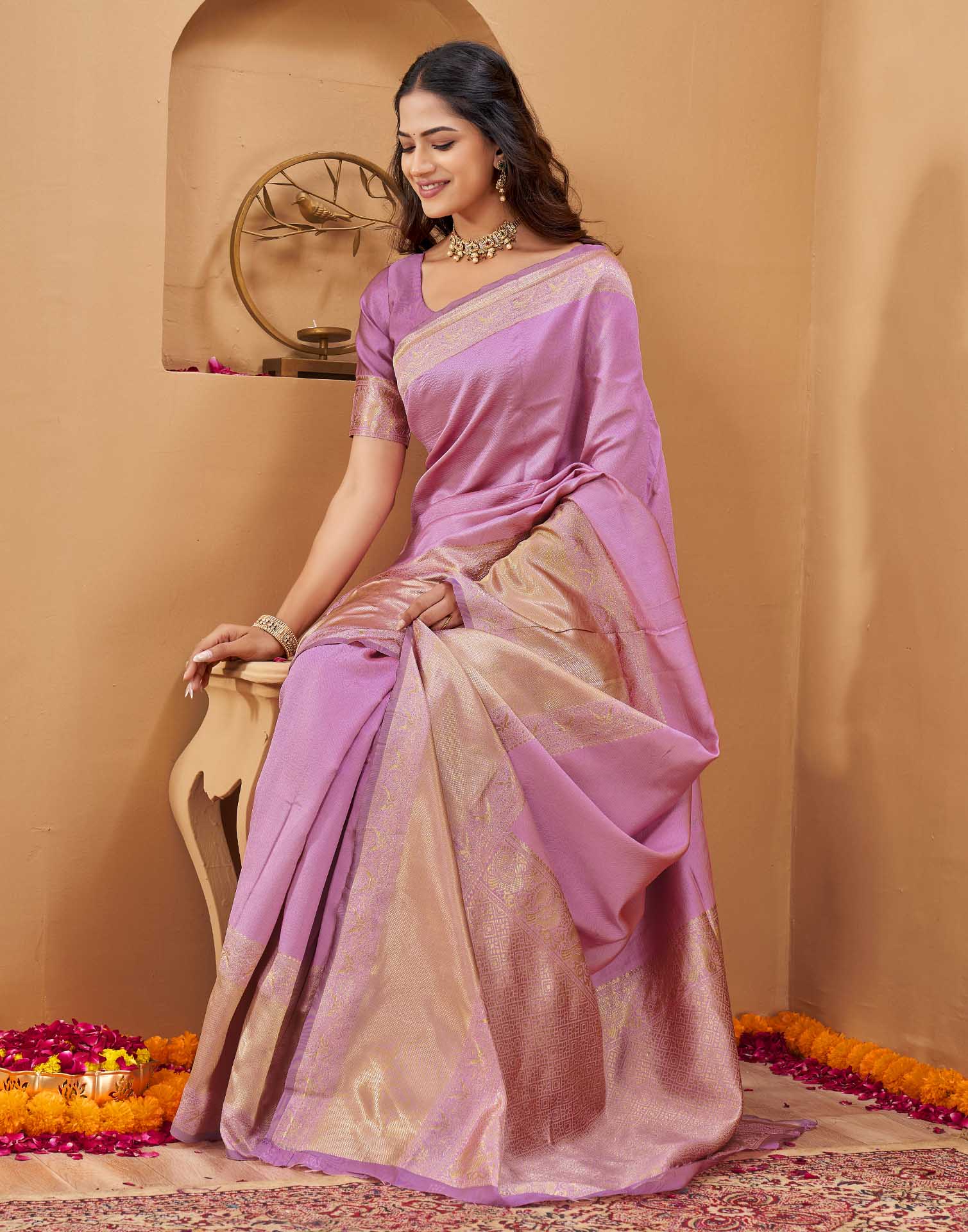 Pink Silk Woven Banarasi Saree