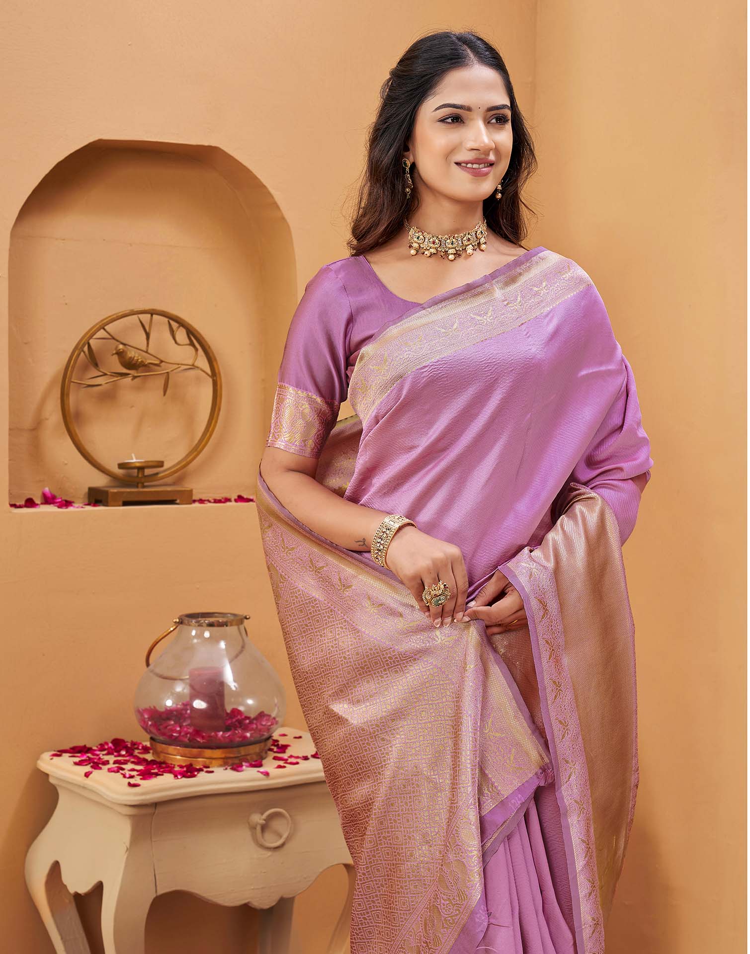 Pink Silk Woven Banarasi Saree