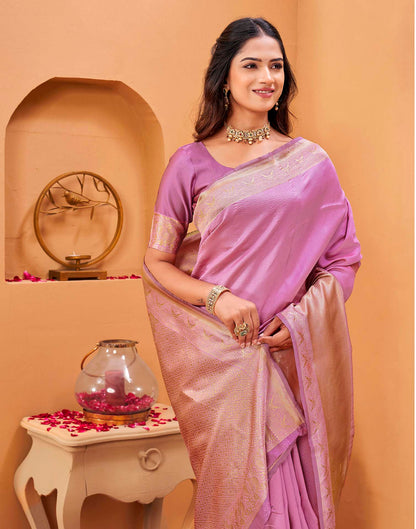 Pink Silk Woven Banarasi Saree