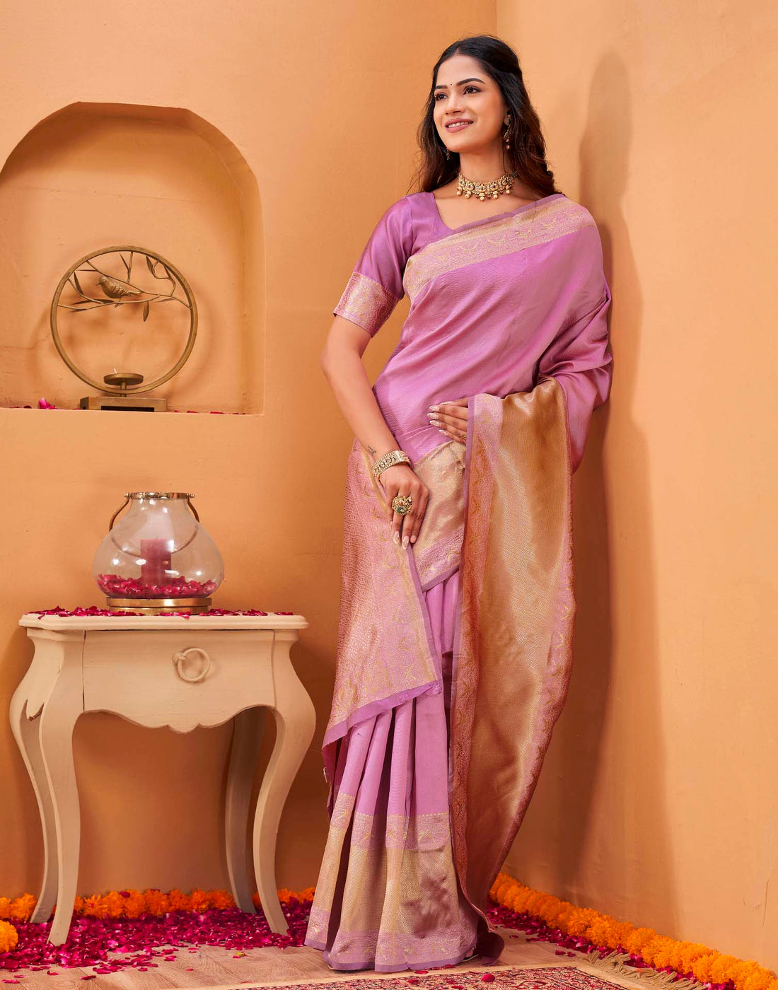 Pink Silk Woven Banarasi Saree