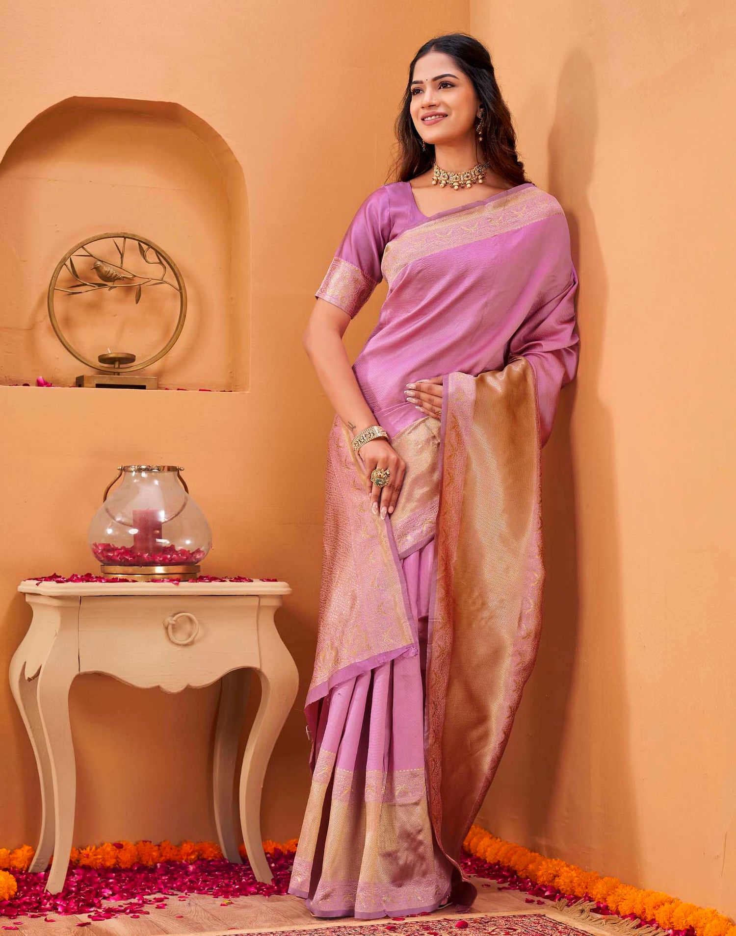 Pink Silk Woven Banarasi Saree
