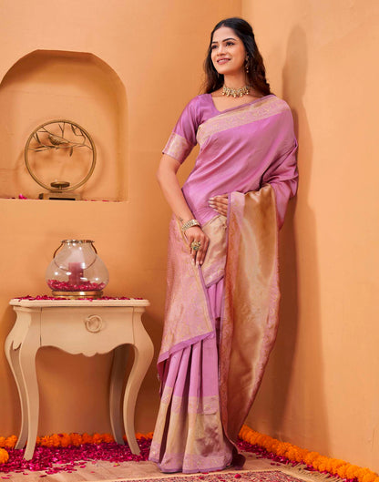 Pink Silk Woven Banarasi Saree