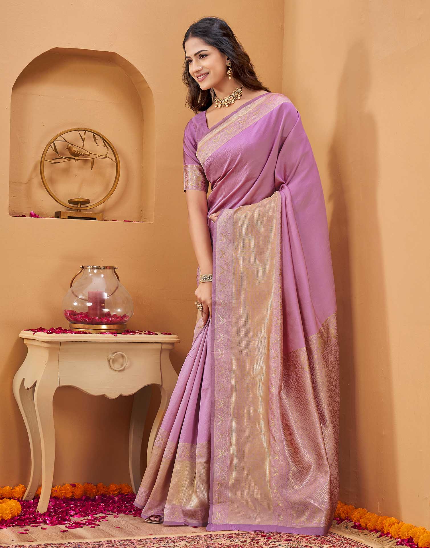 Pink Silk Woven Banarasi Saree