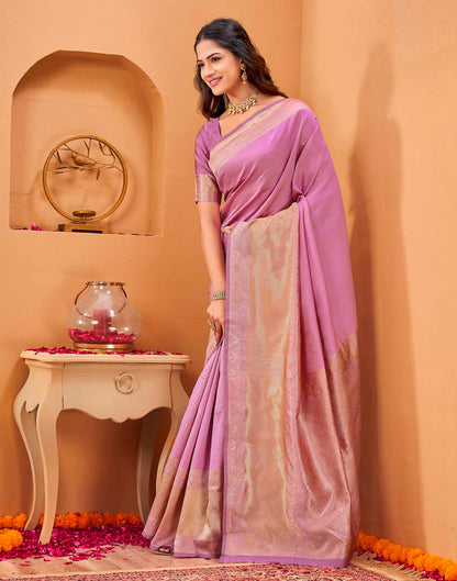 Pink Silk Woven Banarasi Saree