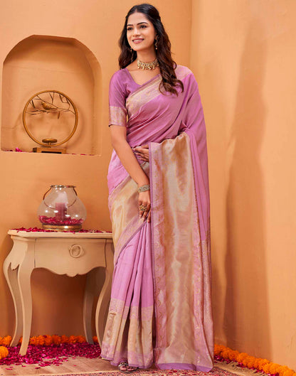 Pink Silk Woven Banarasi Saree
