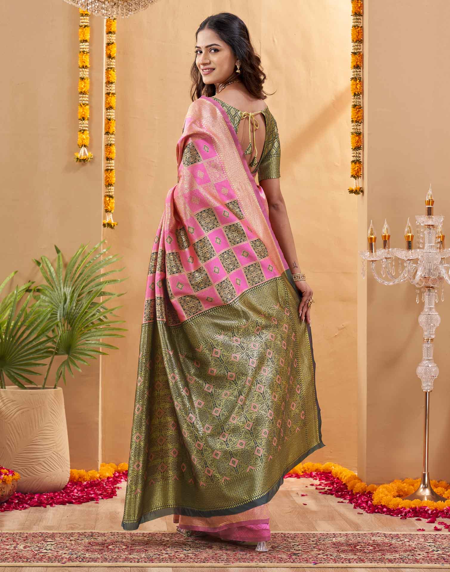 Pink Silk Woven Banarasi Saree