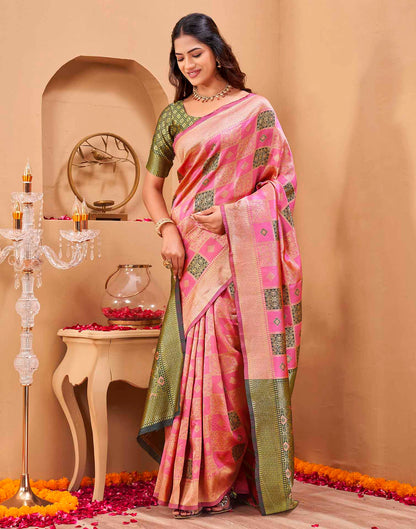 Pink Silk Woven Banarasi Saree