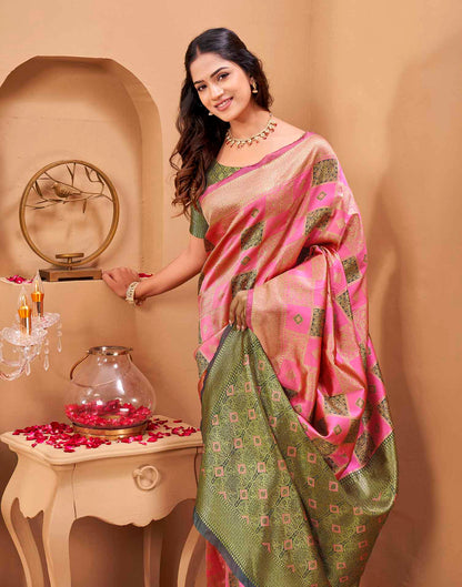 Pink Silk Woven Banarasi Saree