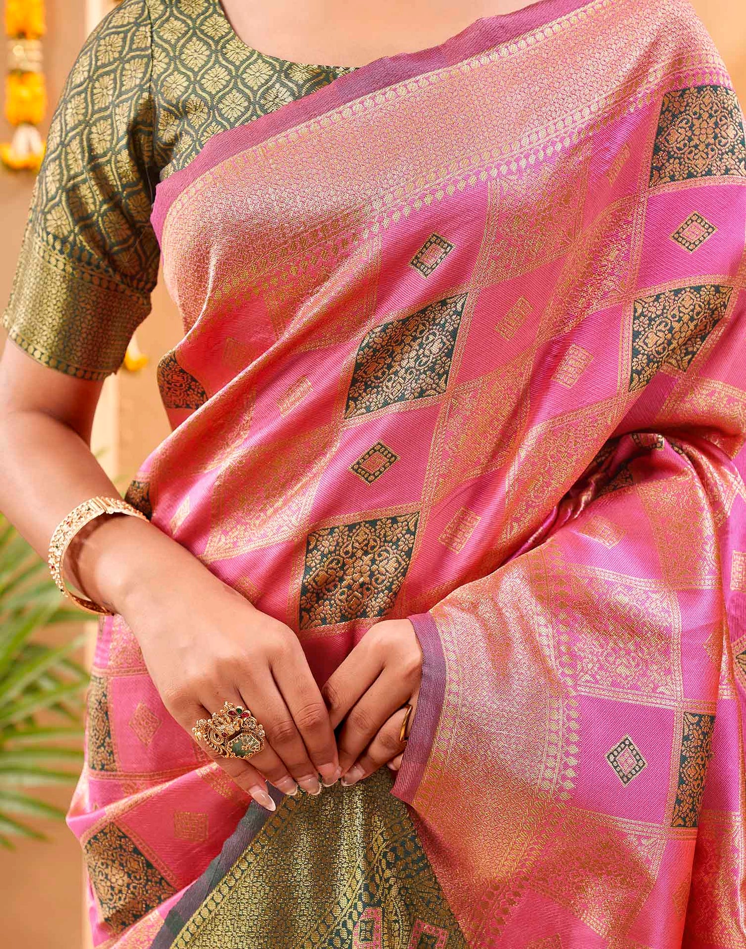 Pink Silk Woven Banarasi Saree