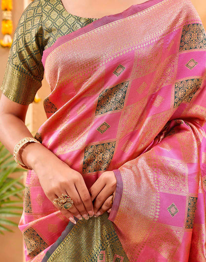 Pink Silk Woven Banarasi Saree