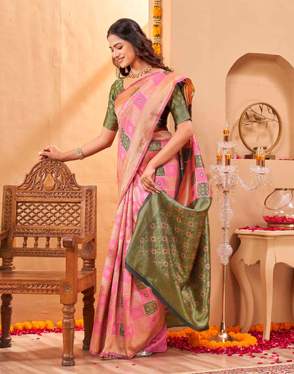 Pink Silk Woven Banarasi Saree