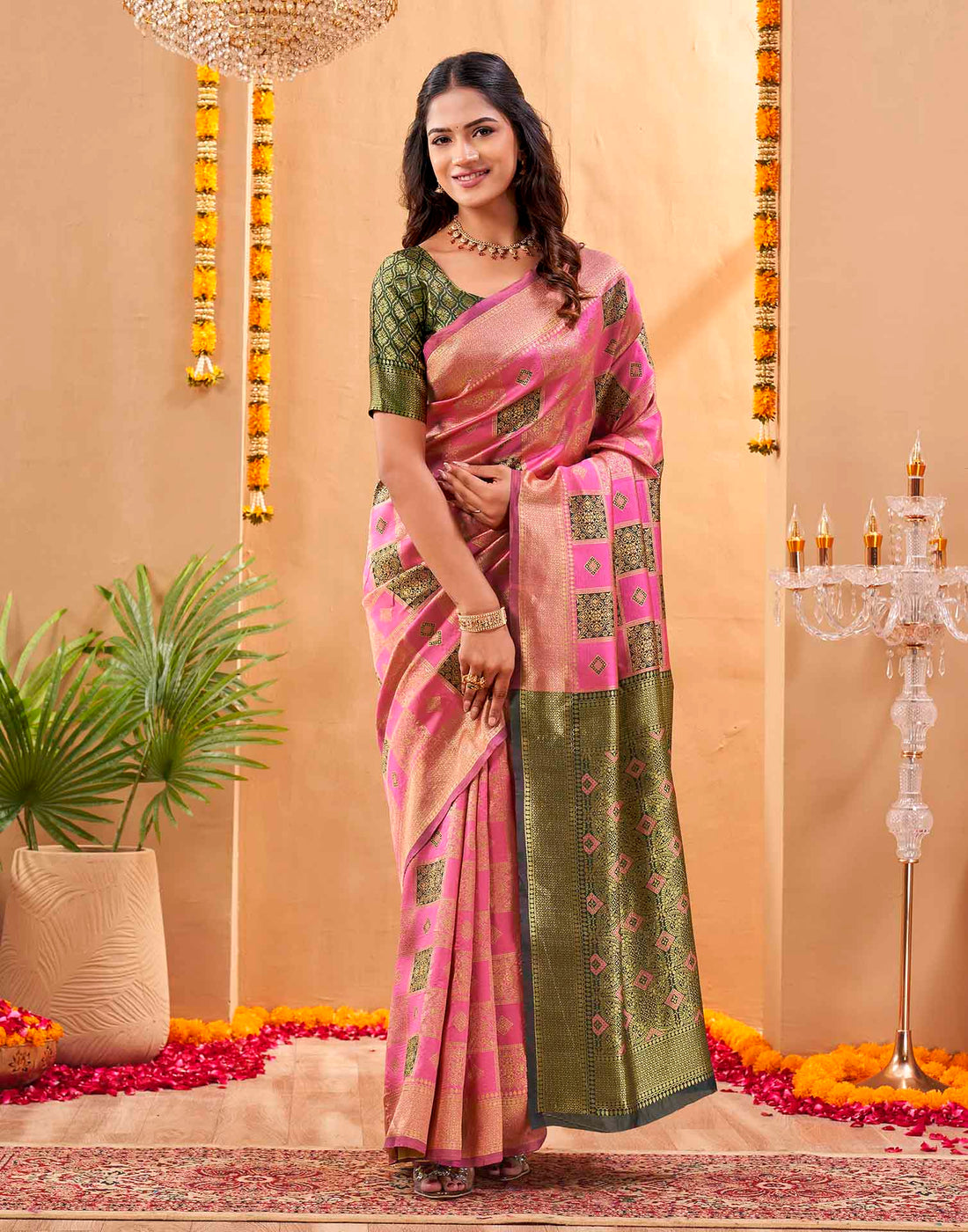 Pink Silk Woven Banarasi Saree