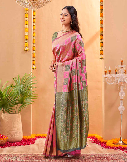 Pink Silk Woven Banarasi Saree