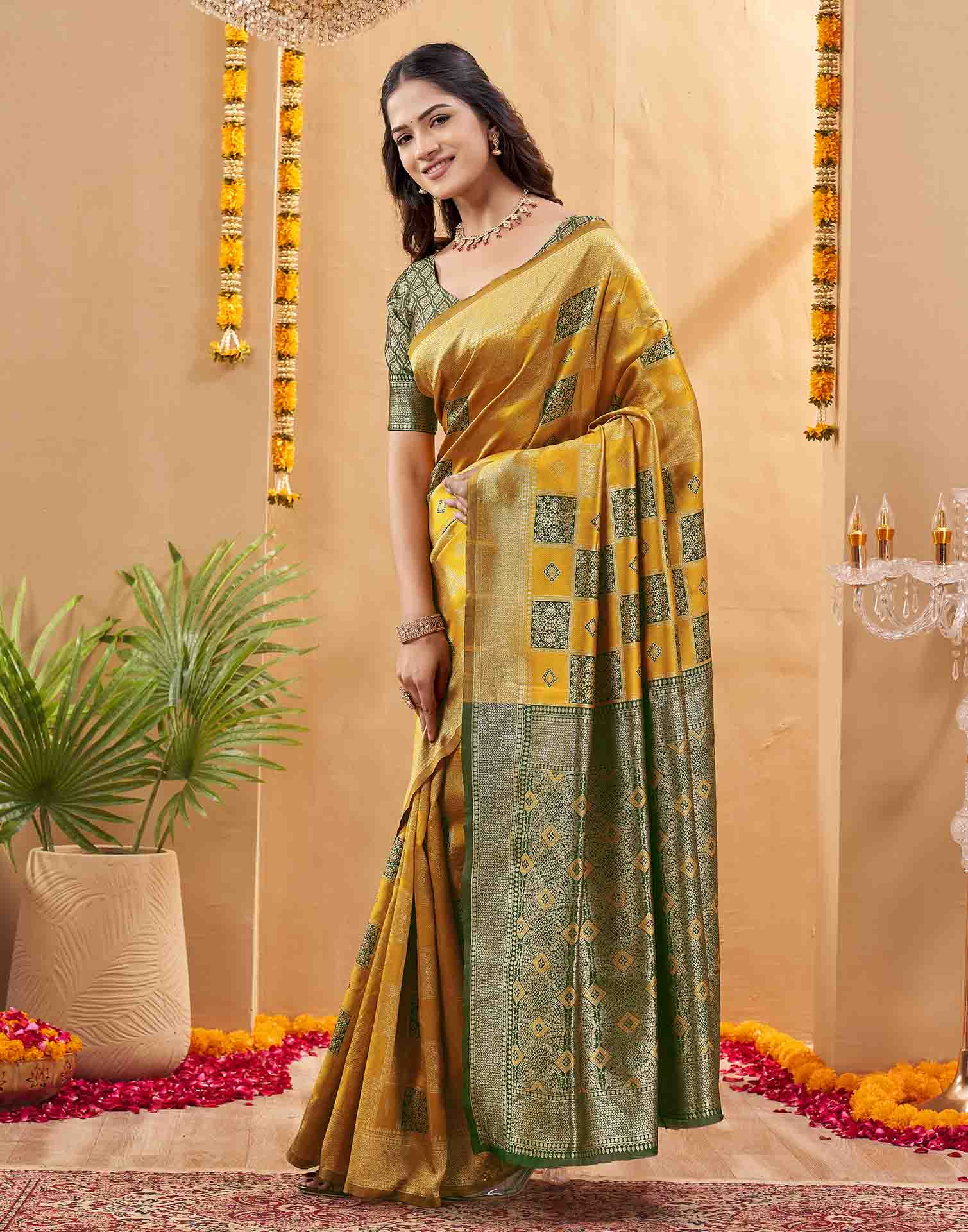 Yellow Silk Woven Banarasi Saree