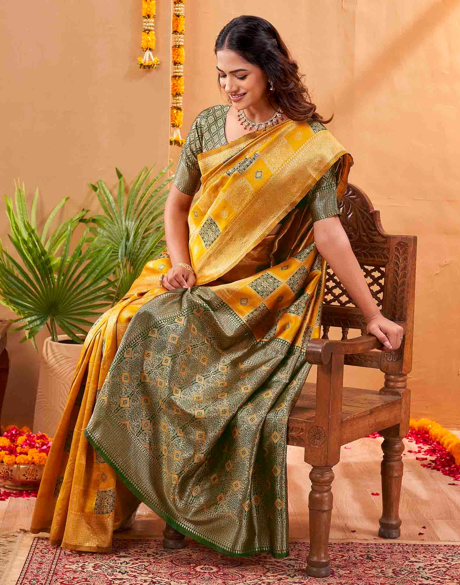 Yellow Silk Woven Banarasi Saree