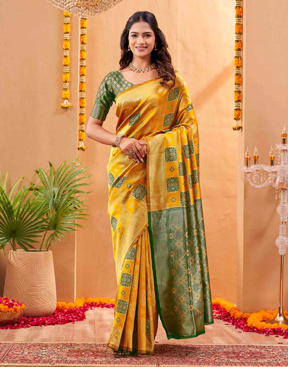 Yellow Silk Woven Banarasi Saree