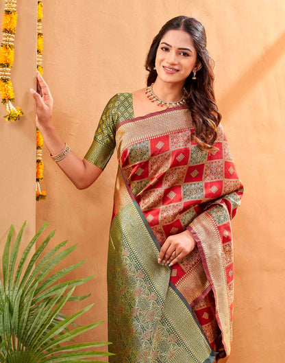 Red Silk Woven Banarasi Saree